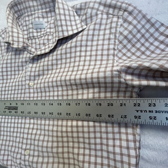 Ermenegildo Zegna Mens Checked Long Sleeve Button-Up Shirt 43/17 Beige & White - Picture 6 of 7